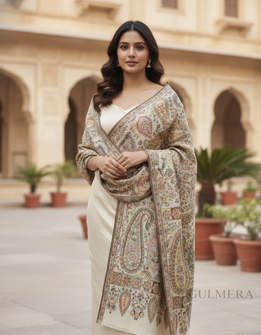 MULTY KANI WOOL SILK STOLE BEIGE